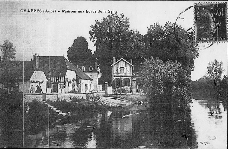 1908 Maisons aux bords de la Seine près de Paris dans l'Aube