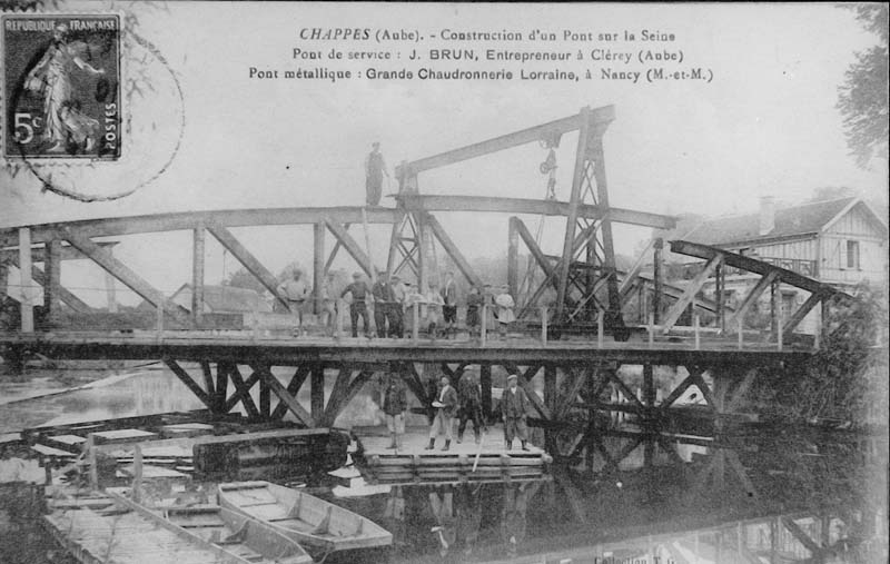 1916 Construction du pont de Chappes dans l'Aube près de Paris